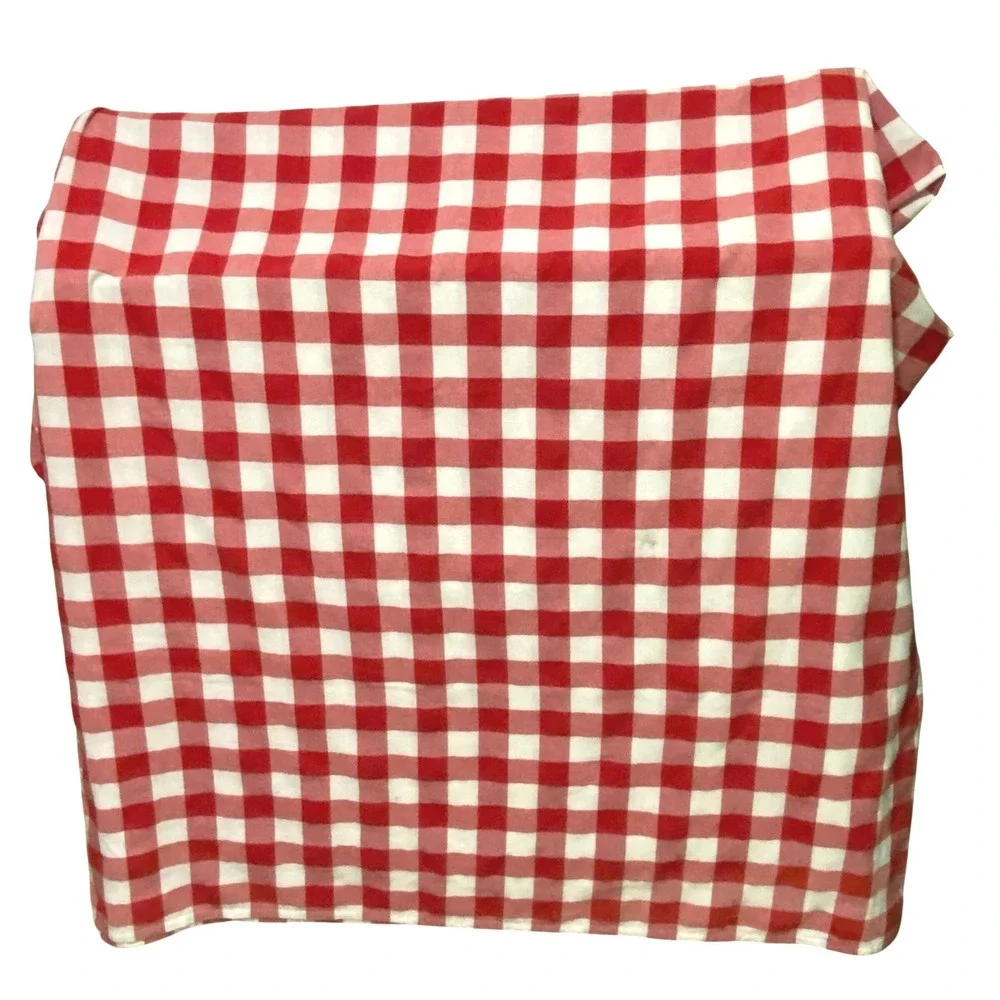 PW Pioneer Woman Red White Gingham Checkered Rectangular Tablecloth Cotton Blend